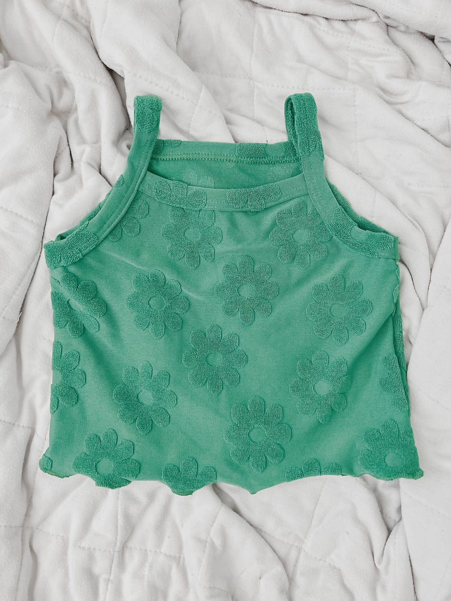 9-12 Green Floral Cami With Lettuce Hem