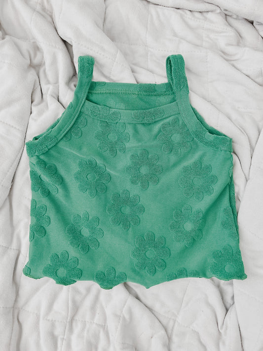 9-12 Green Floral Cami With Lettuce Hem