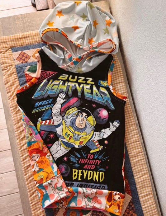 Buzz Lightyear Toy Story Upcycled Boys Hooded Tank Top size 6/7