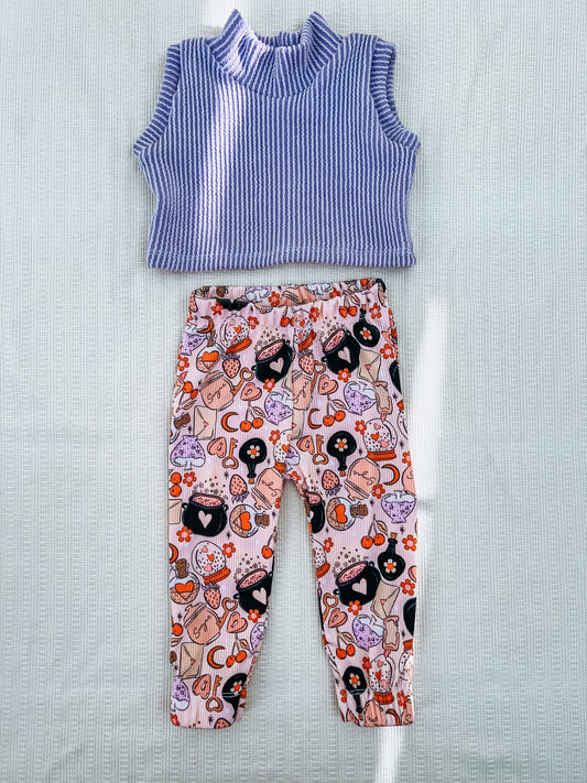 3-6 Retro Jogger & Purple Crop Tank with Mock Neck Set