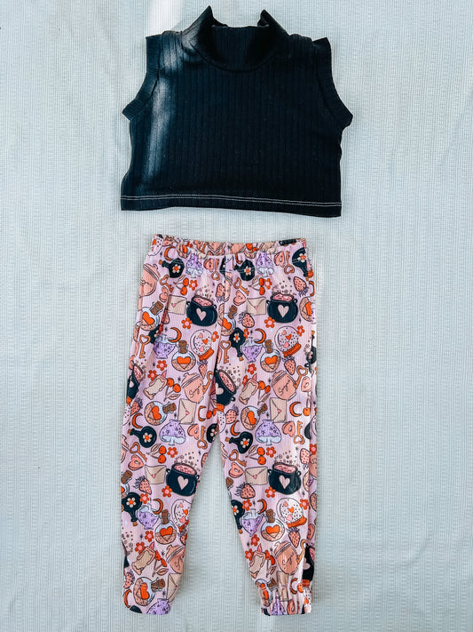 9-12 Retro Jogger Set With Black Crop Tank & Mock Neck
